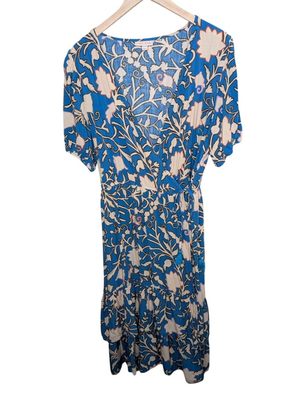 Knox Rose Blue Tropical Floral Print Wrap Dress Swim Cover Puff Sleeves XXL